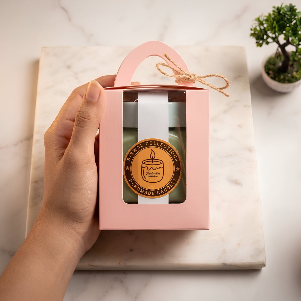 Biswal Collections Handmade Scented Candle Gift Box - Hand-Poured Glass Jar Candle with Lid
