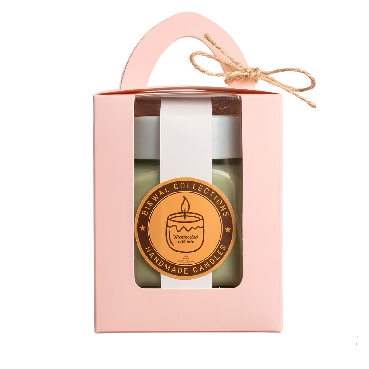 Coral handmade candle in a square glass jar