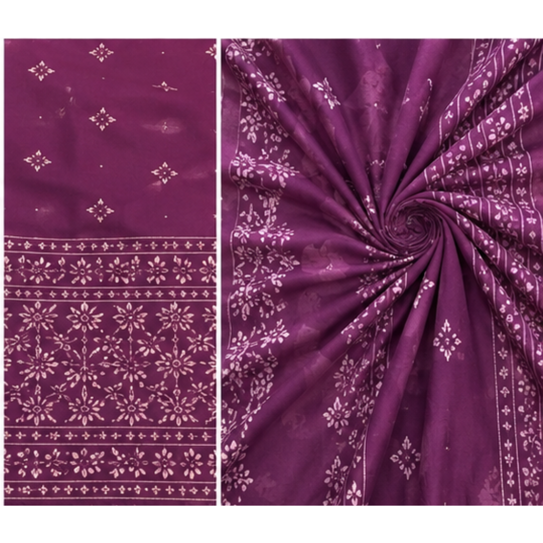 Women’s Purple Printed 3-Piece Ethnic Suit Set with Dupatta